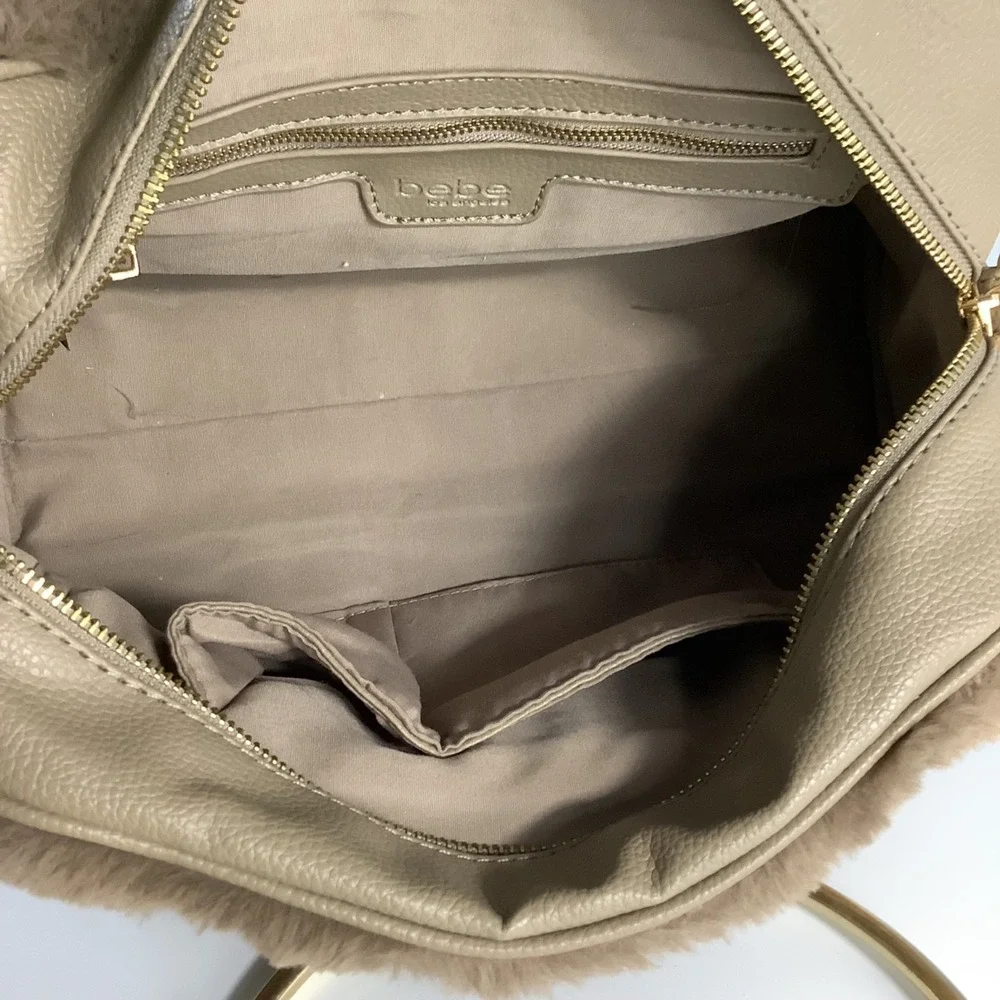 Bebe‎ Handbag Brown Leather & Faux Fur Satchel Dee Dee